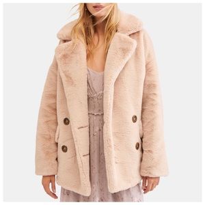 Free People Kate button down faux fur pea coat